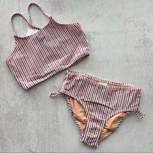 Crewcuts Girls’ Crossback Bikini in Red, White & Blue Seersucker, Size 8